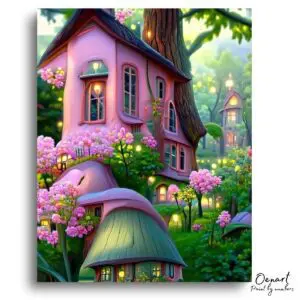 Enchanted Pink Village Retreat - Paint By Numbers Kit