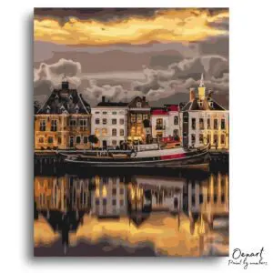 Golden Riverside Evening Reflection - Paint By Numbers Kit