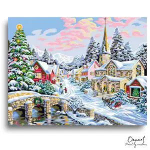 Tranquil Snow Village Evening - Paint By Numbers Kit