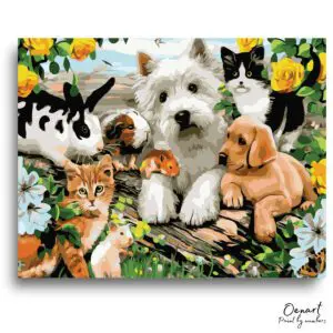 Charming Pet Garden Gathering - Paint By Numbers Kit