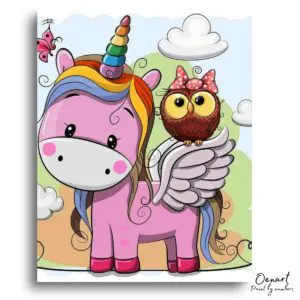 Whimsical Unicorn Owl Delight - Paint By Numbers Kit