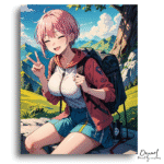 Pink Haired Girl Hiking - Paint By Numbers Kit