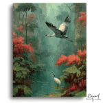 Serene Crimson Crane Escape - Paint By Numbers Kit