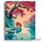 Majestic Sakura Tiger Reflection - Paint By Numbers Kit