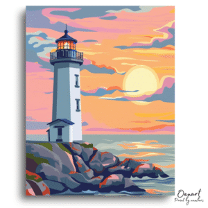 Radiant Coastal Lighthouse Sunset - Paint By Numbers Kit
