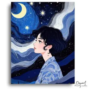 Anime Girl's Starry Night Dream - Paint by Numbers Kit