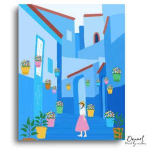 Blue City Stroll with Flowers - Paint by Numbers Kit