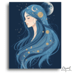 Celestial Maiden's Blue Hair Dream - Paint by Numbers Kit