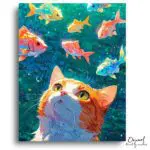 Curious Cat's Fishy Dream - Paint by Numbers Kit