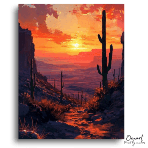Fiery Desert Cacti Sunset - Paint by Numbers Kit