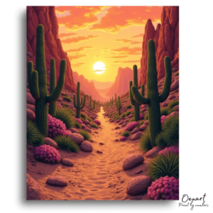 Golden Desert Cactus Path - Paint by Numbers Kit