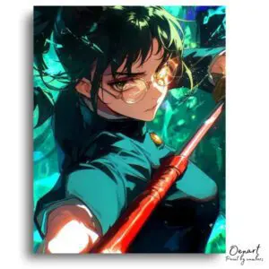 Green-Haired Warrior with Glasses - Paint by Numbers Kit