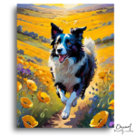 Happy Dog in Golden Poppies - Paint by Numbers Kit