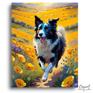 Happy Dog in Golden Poppies - Paint by Numbers Kit