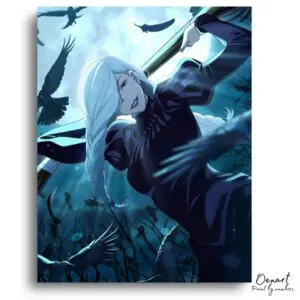 Moonlit Scythe Girl with Crows - Paint by Numbers Kit