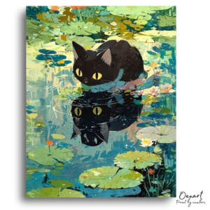 Reflecting Cat in Lily Pond - Paint by Numbers Kit