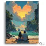 Romantic Sunset Beach Heart - Paint by Numbers Kit