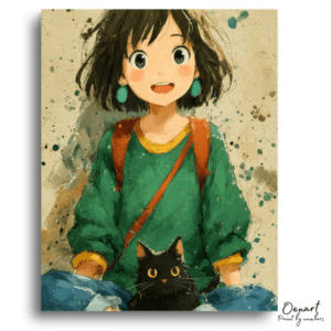 Smiling Girl & Black Cat - Paint by Numbers Kit