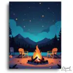 Starry Night Campfire Under Mountains - Paint by Numbers Kit