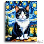 Starry Night Tuxedo Cat Art - Paint by Numbers Kit