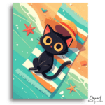 Sunny Black Cat Beach Nap - Paint by Numbers Kit