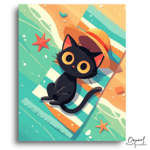 Sunny Black Cat Beach Nap - Paint by Numbers Kit