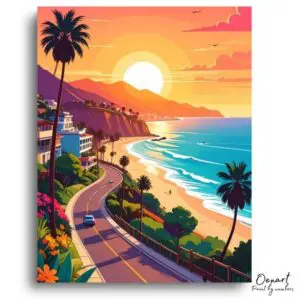 Vibrant Coastal Sunset Drive - Paint by Numbers Kit