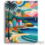 Vibrant Coastal Village Sunset - Paint by Numbers Kit