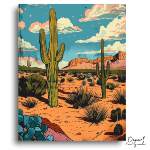 Vibrant Desert Cacti Landscape - Paint by Numbers Kit