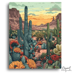 Vibrant Desert Cactus Sunset - Paint by Numbers Kit