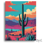 Vibrant Desert Saguaro Sunset - Paint by Numbers Kit