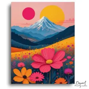 Vibrant Floral Mountain Sunset - Paint by Numbers Kit