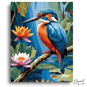 Vibrant Kingfisher & Water Lilies - Paint by Numbers Kit