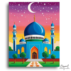 Vibrant Moonlit Mosque Night - Paint by Numbers Kit