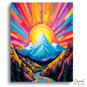 Vibrant Mountain Sunrise River - Paint by Numbers Kit