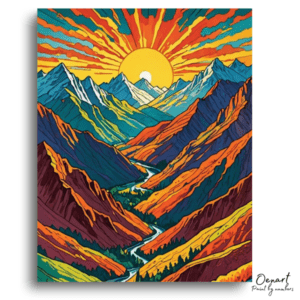 Vibrant Mountain Valley Sunrise - Paint by Numbers Kit