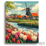 Vibrant Tulips & Dutch Windmill - Paint by Numbers Kit