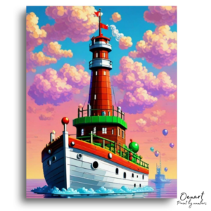 Whimsical Lighthouse Boat Journey - Paint by Numbers Kit