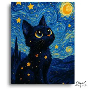 Whimsical Starry Night Cat - Paint by Numbers Kit