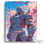 Armored Figure Under Sakura Blooms - Paint by Numbers Kit