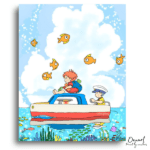 Boys Boating with Flying Fish - Paint by Numbers Kit