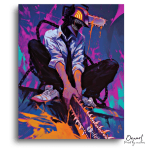 Chainsaw-Headed Figure with Chains - Paint by Numbers Kit