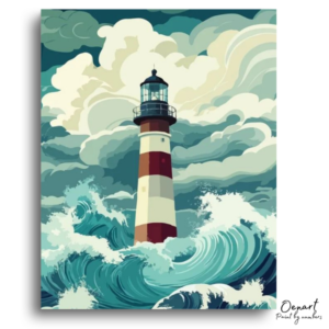 Coastal Beacon Amidst Waves - Paint by Numbers Kit
