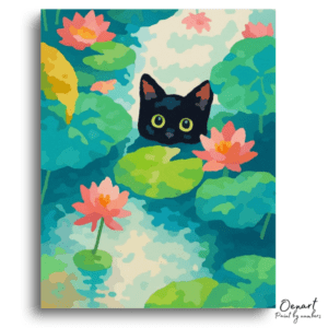 Curious Cat in Lotus Pond - Paint by Numbers Kit