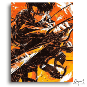 Determined Swordsman in Orange Hues - Paint by Numbers Kit