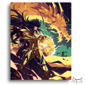 Golden Armored Hero and Dragon - Paint by Numbers Kit
