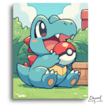 Happy Blue Creature With Red Ball - Paint by Numbers Kit