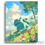 Happy Green Creature in Field - Paint by Numbers Kit