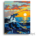 Leaping Dolphins Sunset Ocean - Paint by Numbers Kit