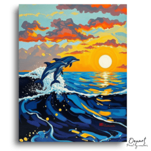 Leaping Dolphins Sunset Ocean - Paint by Numbers Kit
